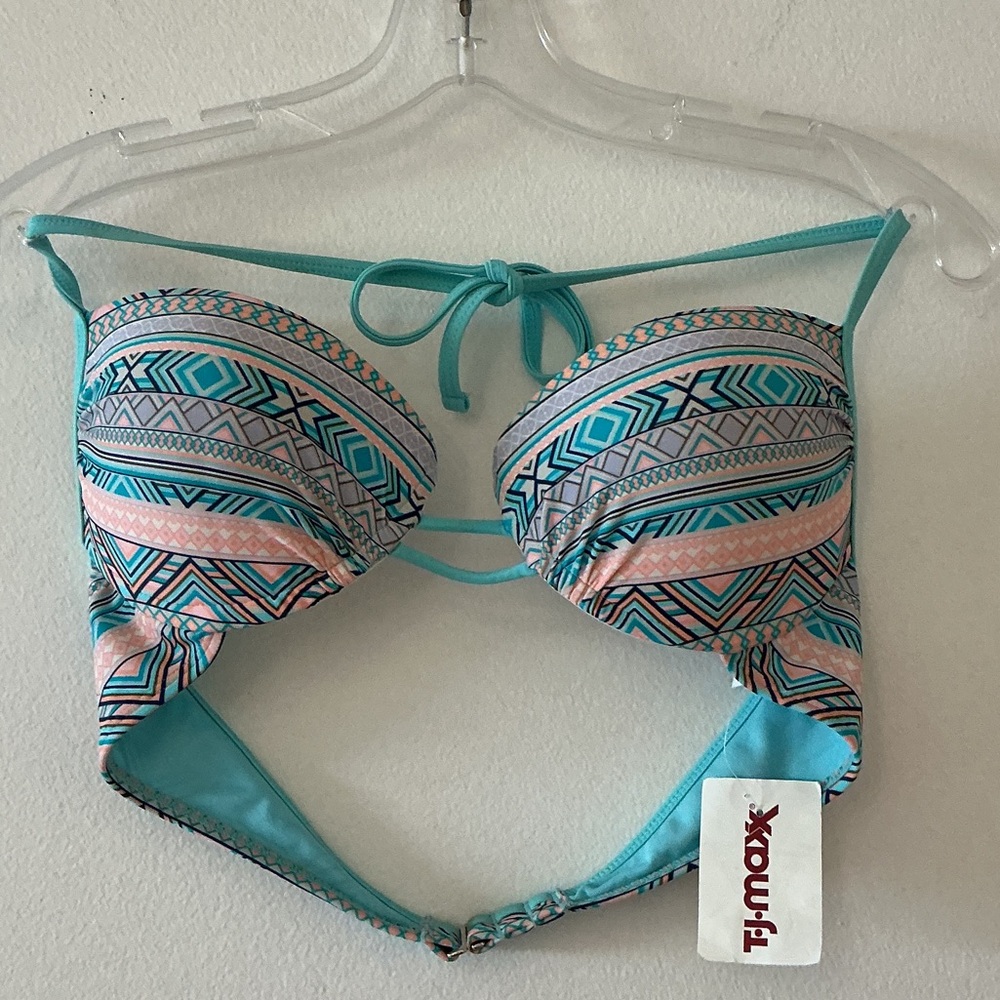 Xhilaration Aqua & Coral Bikini Top Sz L